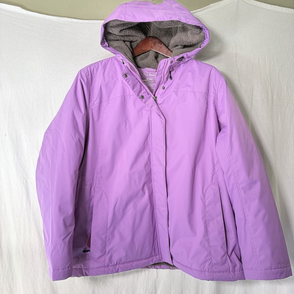 L.L. Bean Women's‎ Winter Warmer Fleece Lined Coat Purple 2X Reg Full Zip Hood